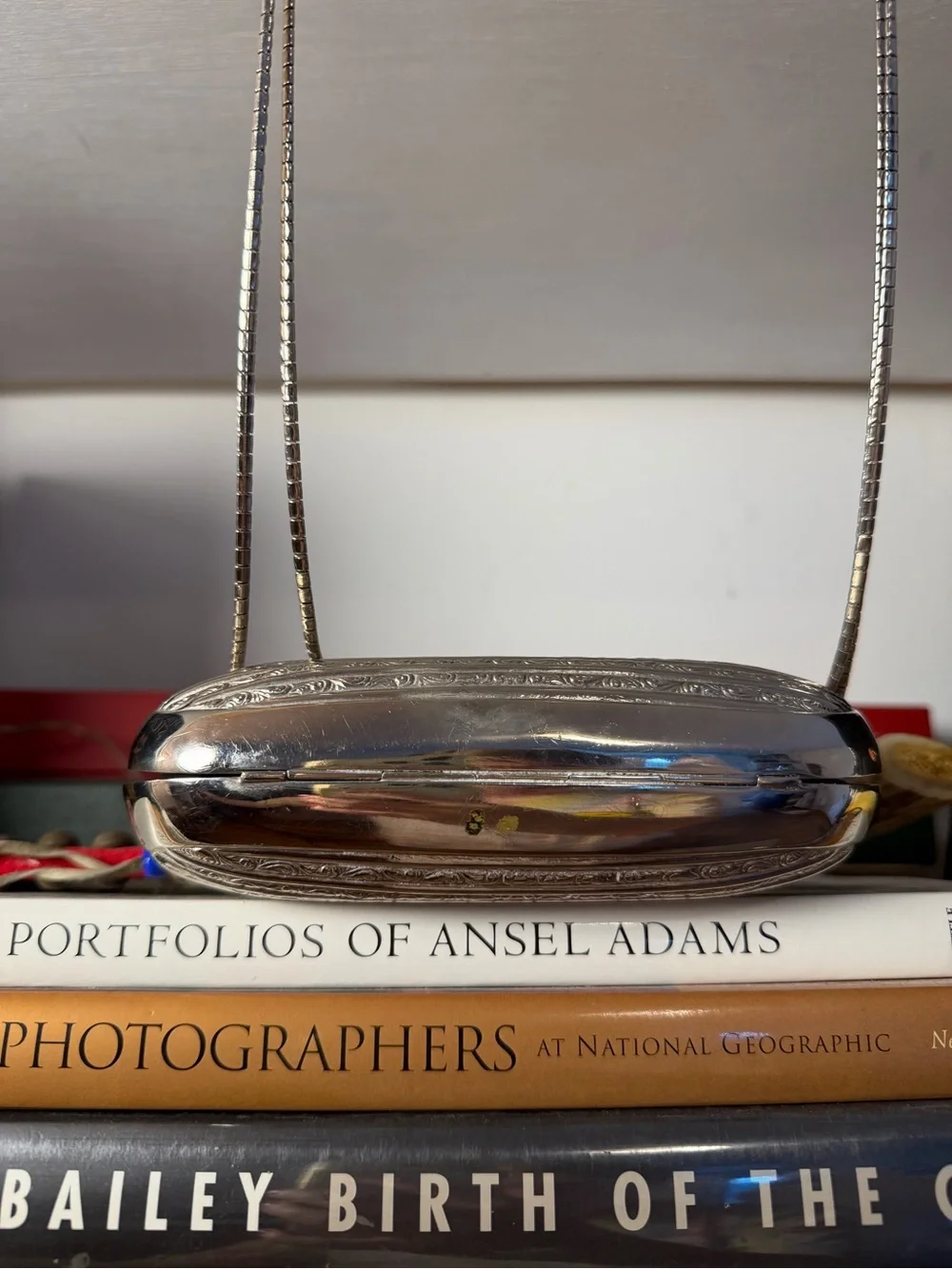 Metallic Silver Chain-Handle Storage Purse Organizer